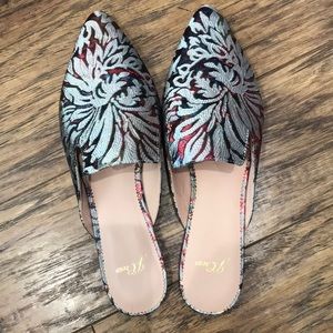 J CREW metallic silver colorful slides flats shoes